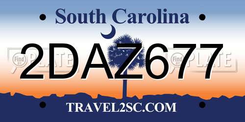 2DAZ677 South Carolina License Plate