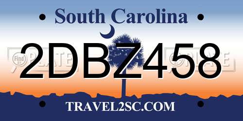 2DBZ458 South Carolina License Plate