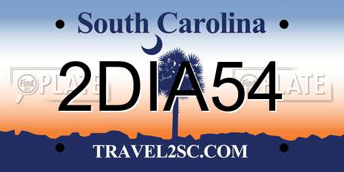 2DIA54 South Carolina License Plate