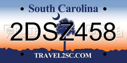 2DSZ458 South Carolina License Plate
