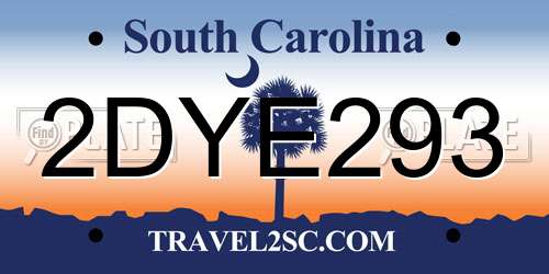 2DYE293 South Carolina License Plate