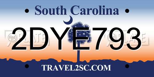 2DYE793 South Carolina License Plate