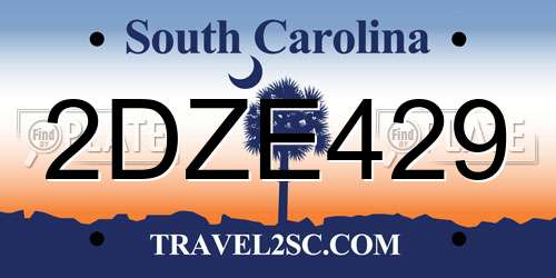 2DZE429 South Carolina License Plate