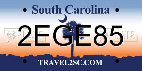 2EGE85 South Carolina License Plate