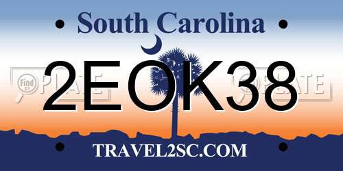 2EOK38 South Carolina License Plate