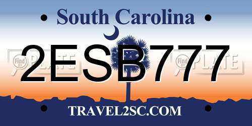 2ESB777 South Carolina License Plate