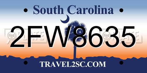 2FW8635 South Carolina License Plate