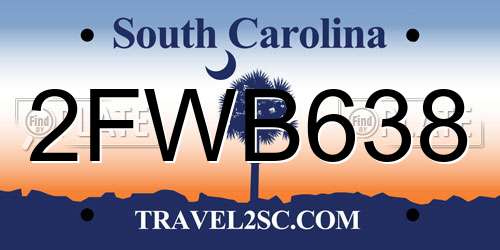 2FWB638 South Carolina License Plate