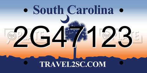 2G47123 South Carolina License Plate