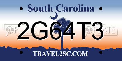 2G64T3 South Carolina License Plate