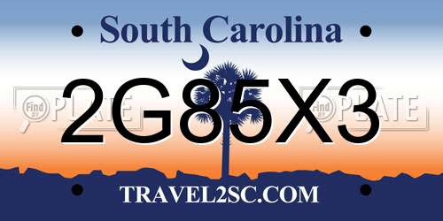 2G85X3 South Carolina License Plate