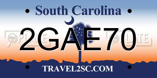 2GAE70 South Carolina License Plate