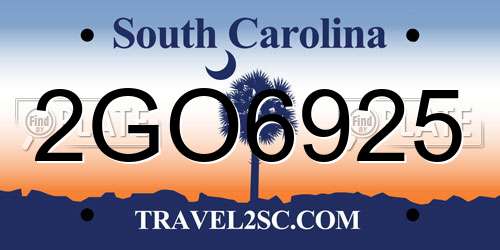 2GO6925 South Carolina License Plate