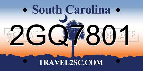2GQ7801 South Carolina License Plate