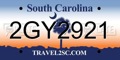 2GY2921 South Carolina License Plate