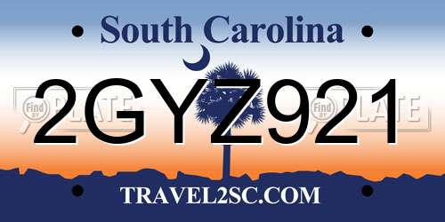 2GYZ921 South Carolina License Plate
