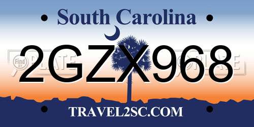 2GZX968 South Carolina License Plate
