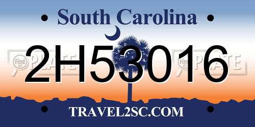 2H53016 South Carolina License Plate