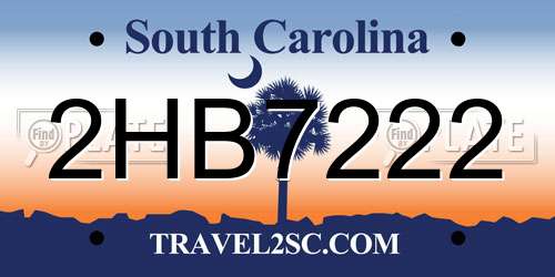 2HB7222 South Carolina License Plate