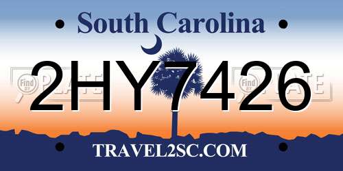 2HY7426 South Carolina License Plate