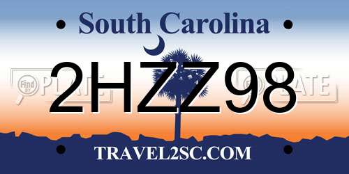 2HZZ98 South Carolina License Plate