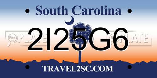 2I25G6 South Carolina License Plate