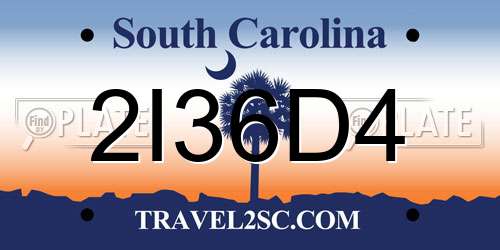 2I36D4 South Carolina License Plate