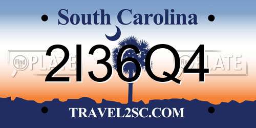 2I36Q4 South Carolina License Plate