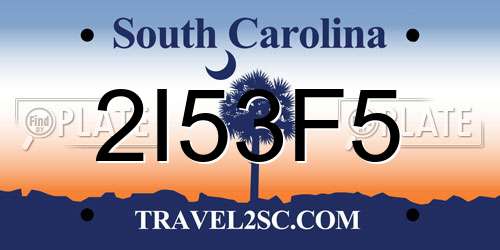 2I53F5 South Carolina License Plate