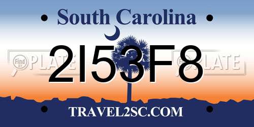2I53F8 South Carolina License Plate