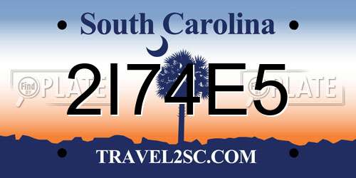 2I74E5 South Carolina License Plate