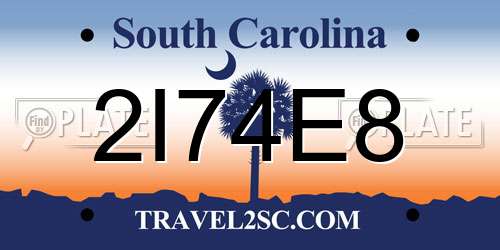 2I74E8 South Carolina License Plate