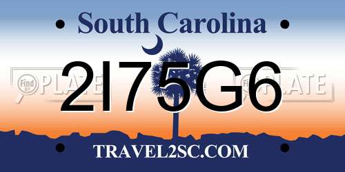 2I75G6 South Carolina License Plate