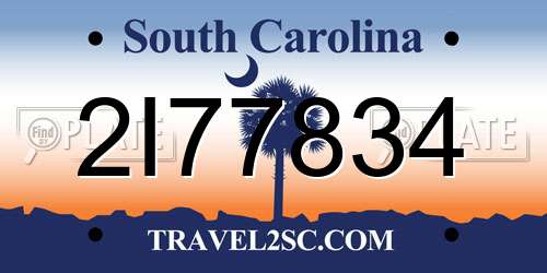 2I77834 South Carolina License Plate
