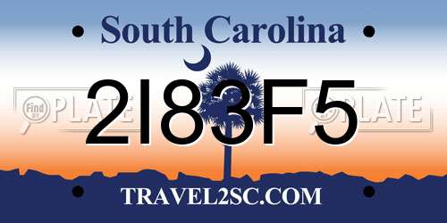 2I83F5 South Carolina License Plate