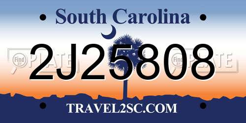 2J25808 South Carolina License Plate