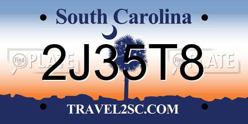2J35T8 South Carolina License Plate