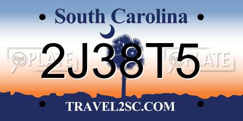 2J38T5 South Carolina License Plate