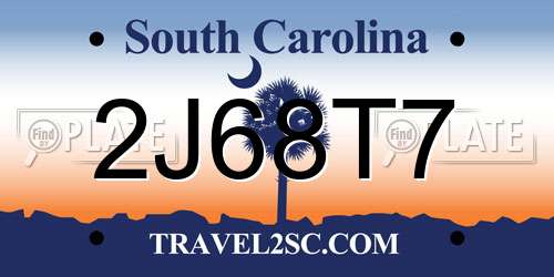 2J68T7 South Carolina License Plate