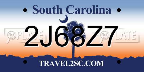 2J68Z7 South Carolina License Plate