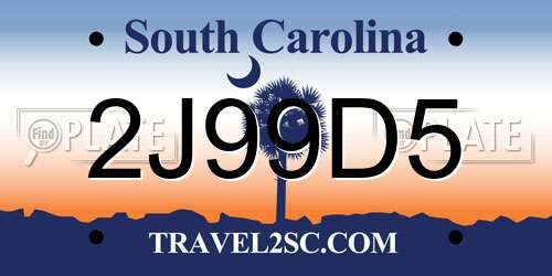 2J99D5 South Carolina License Plate