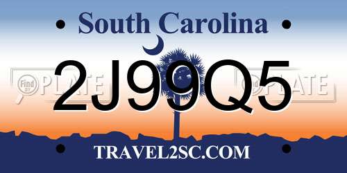 2J99Q5 South Carolina License Plate