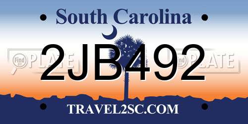 2JB492 South Carolina License Plate