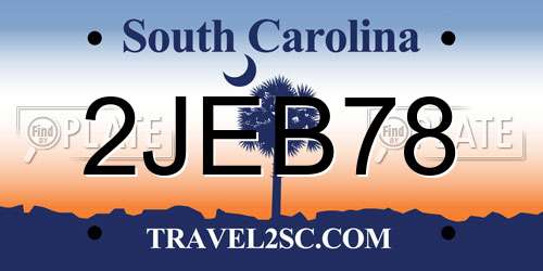 2JEB78 South Carolina License Plate
