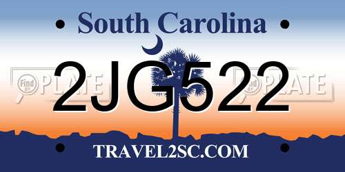2JG522 South Carolina License Plate
