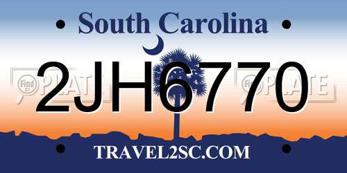 2JH6770 South Carolina License Plate