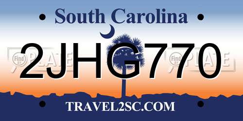 2JHG770 South Carolina License Plate
