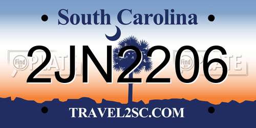 2JN2206 South Carolina License Plate