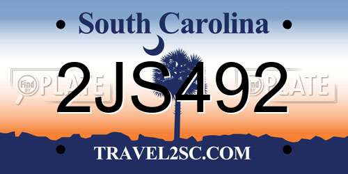 2JS492 South Carolina License Plate