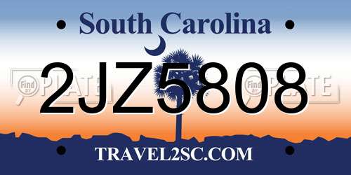 2JZ5808 South Carolina License Plate